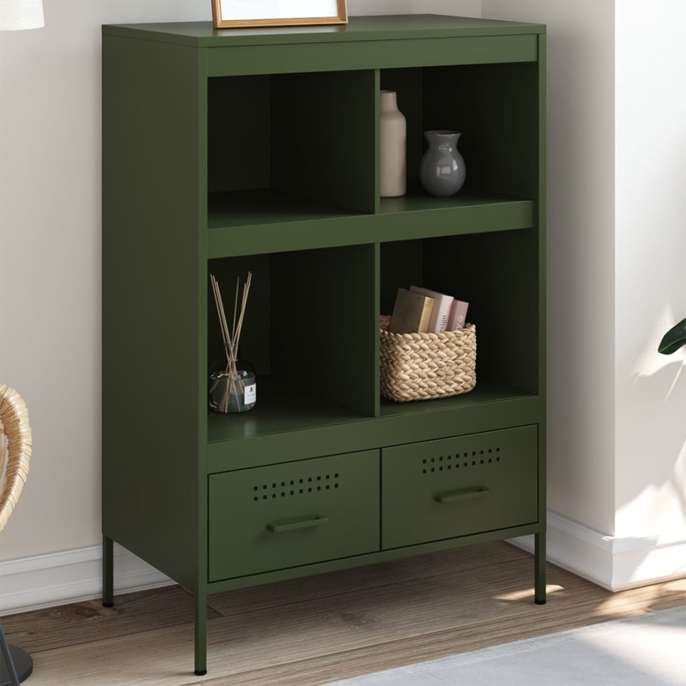 vidaXL 2 Drawer 4 Shelf Green Cold-Rolled Steel Highboard Image 1