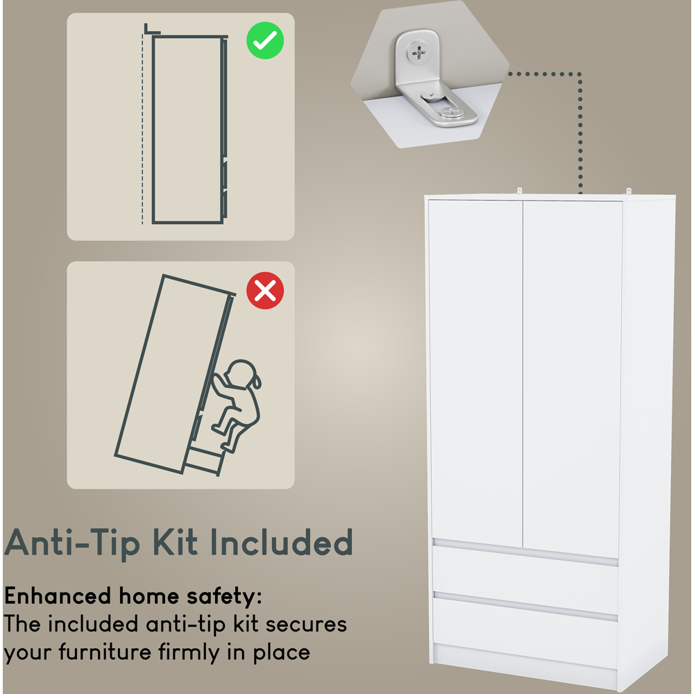 VIDA DESIGNS Denver 2 Door 2 Drawer White Wardrobe Image 8