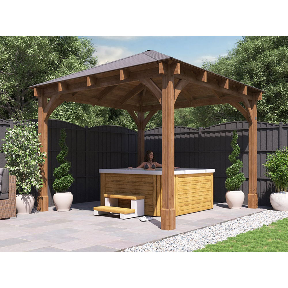 Dunster House Leviathan 3 x 3m Brown Heavy Duty Hot Tub Shelter Garden Gazebo with Roof Shingles Image 6