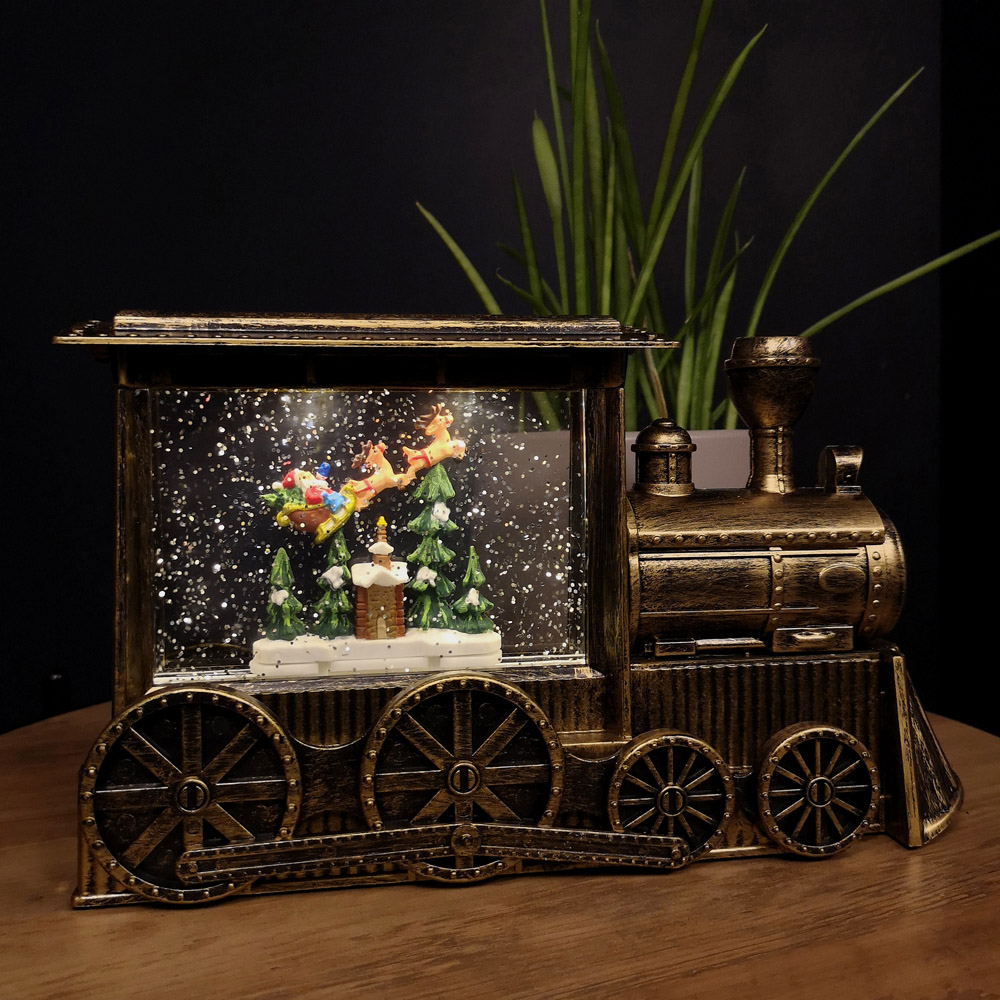 Samuel Alexander Light Up Gold Christmas Train with Santa Scene Water Spinner 29cm Image 2