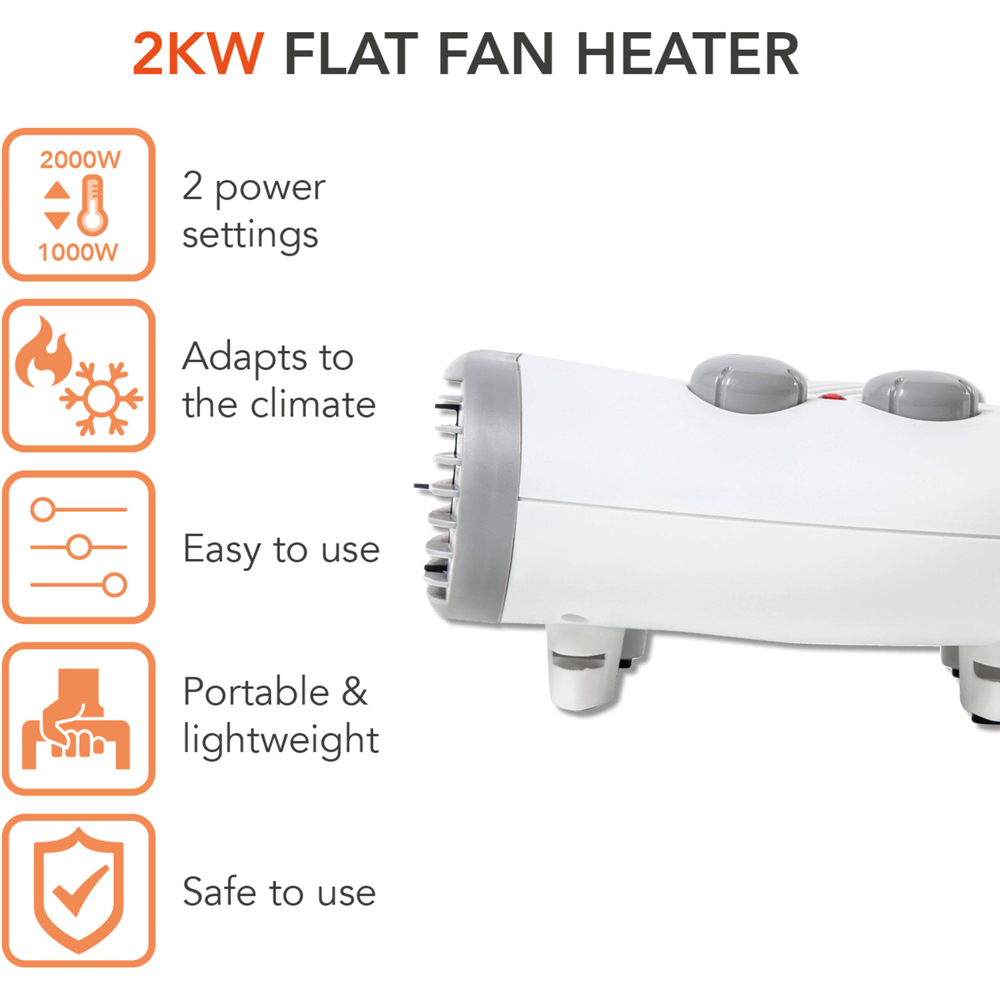 Warmlite White Portable Flat Fan Heater with Adjustable Thermostat 2000W Image 2