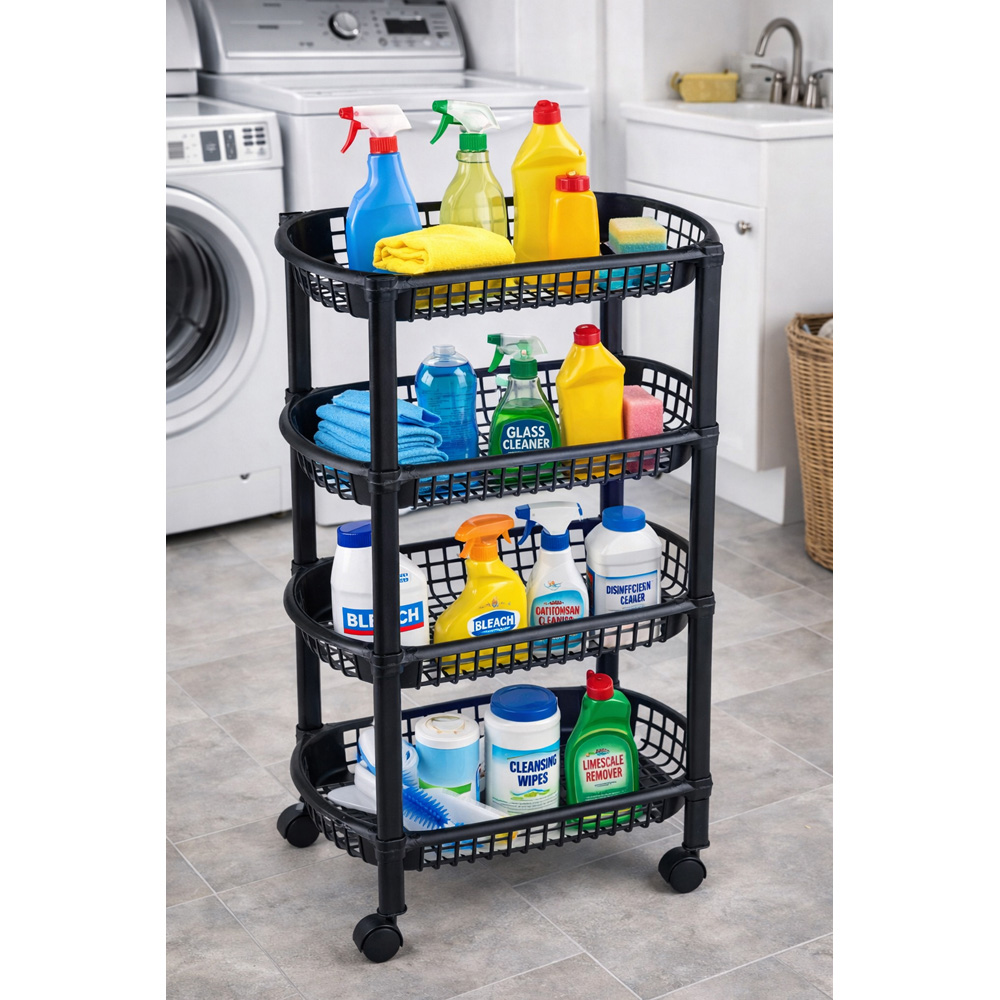 Avilo 4 Shelf Black Rolling Storage Trolley Cart Image 6