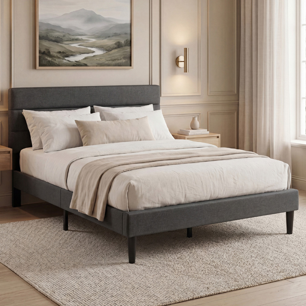 VIDA DESIGNS Vandura Double Dark Grey Linen Fabric Bed Image 1