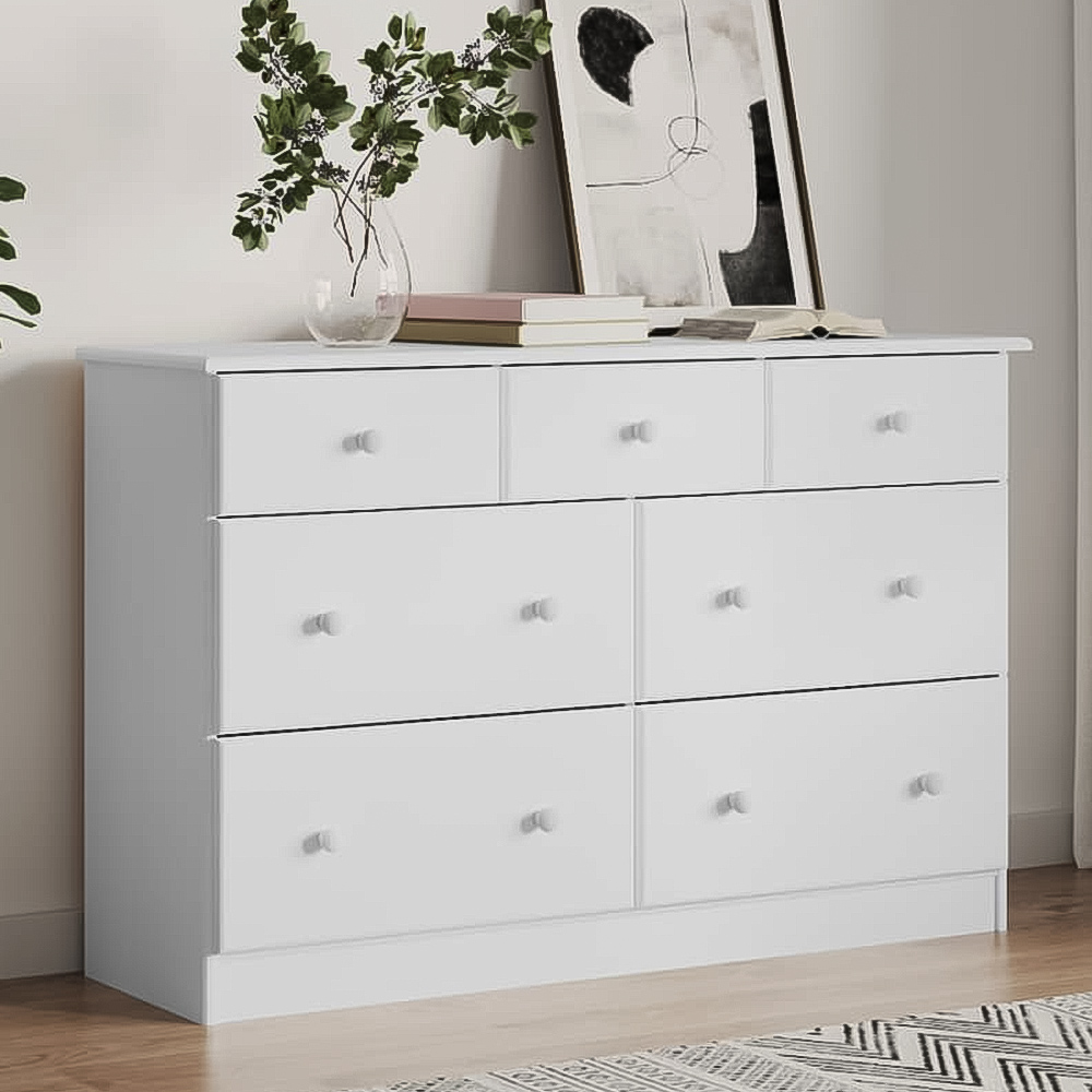 vidaXL 7 Drawer White Pine Wood Chest of Drawers Image 1