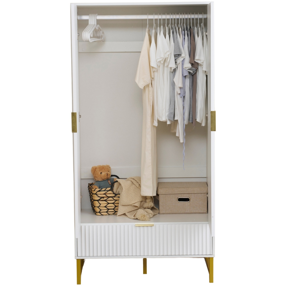 Langham 2 Door Single Drawer Ridged Fluted Wardrobe Image 5