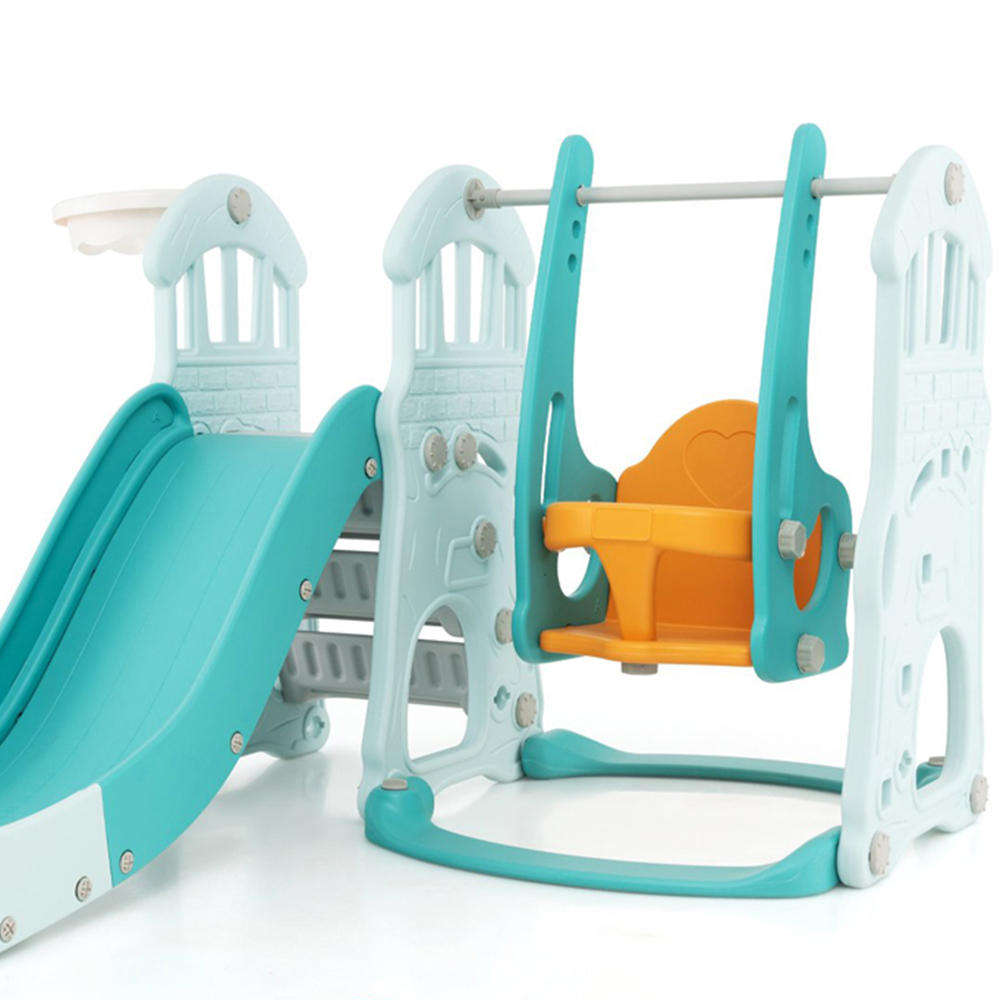 Costway 4-in-1 Toddler Green Slide and Swing Set Image 4