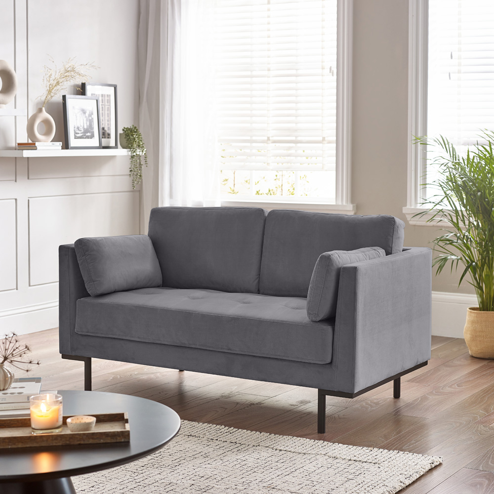 Furniturebox Eva 2 Seater Grey Velvet Sofa Image 5