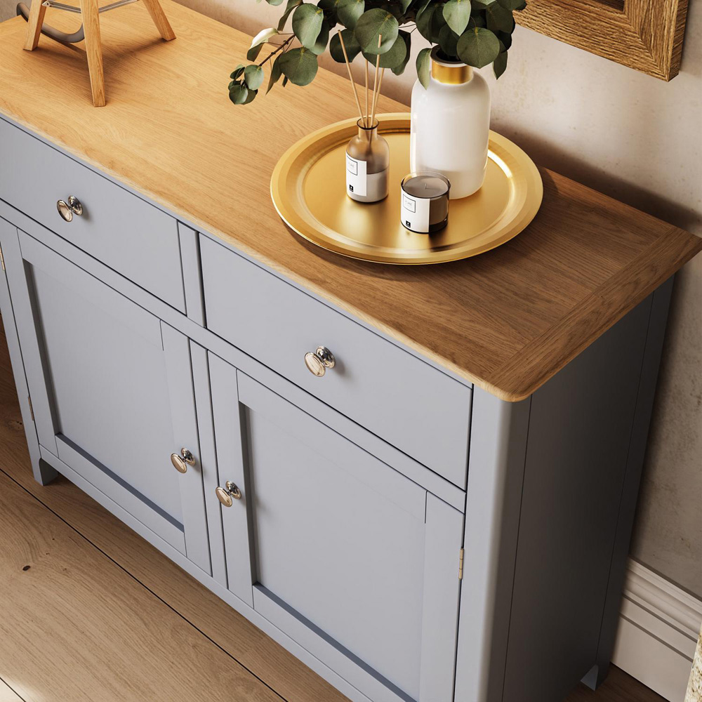 FWStyle Taberno 2 Drawer 2 Door Dove Grey and Oak Sideboard Image 6