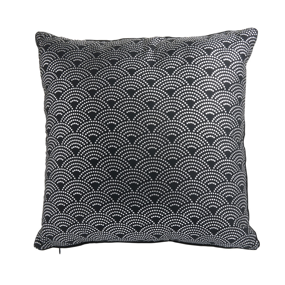 Wilko Black and Silver Pattern Cushion 43 x 43cm Image 1
