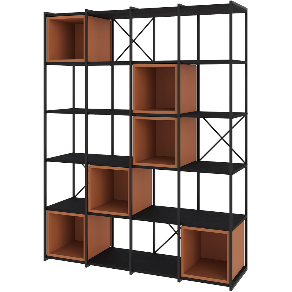 Decortie Vale Maxi 20 Shelf Black Wood and Cinnamon Bookcase Image 2