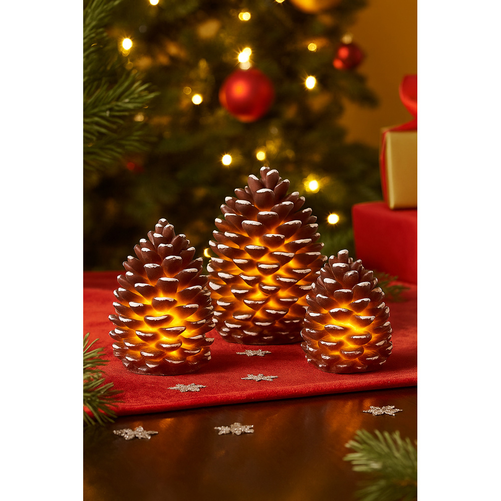Avilo Brown Pine Cone Flameless LED Candle 3 Piece Image 2