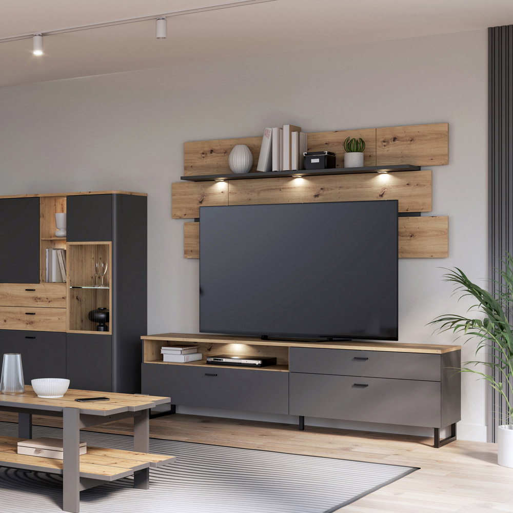 Florence Klara Oak and Grey Wall Shelf with LED Lighting Image 5