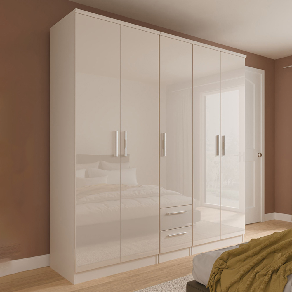 Crowndale Knightsbridge 5 Door 2 Drawer Kashmir Gloss Tall Wardrobe Ready Assembled Image 1