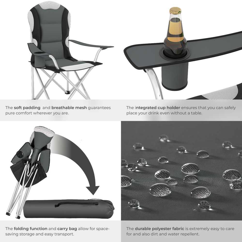 tectake Grey Padded Camping Chair Image 5