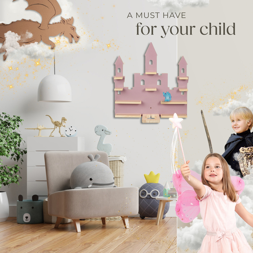 tectake 10 Shelf Pink Princess Palace Magnetic Floating Shelf Image 8