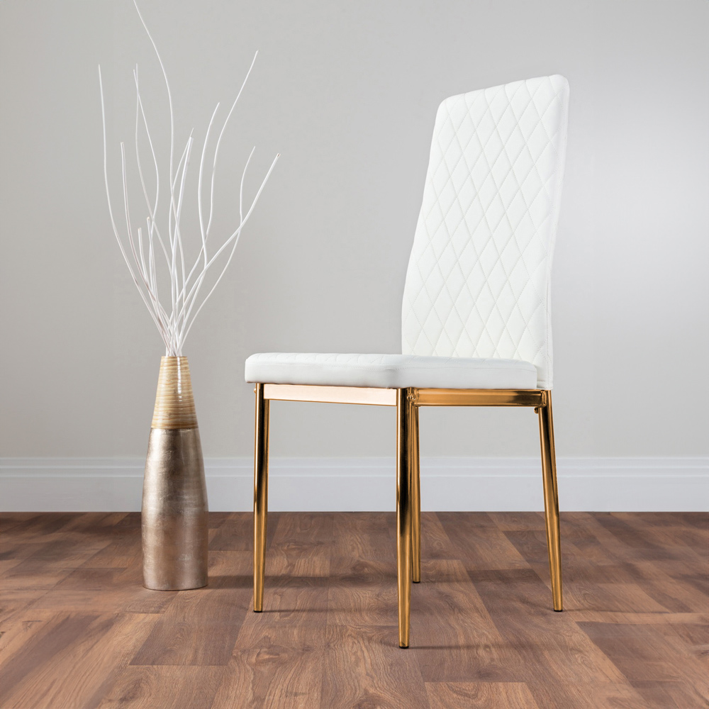 Furniturebox Valera Set of 6 White and Gold Faux Leather Dining Chair Image 5