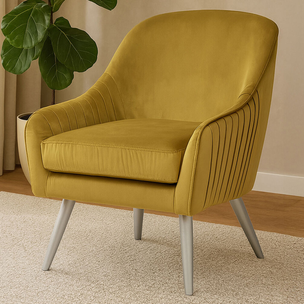 Premier Housewares Louxor Silver and Mustard Velvet Armchair Image 1