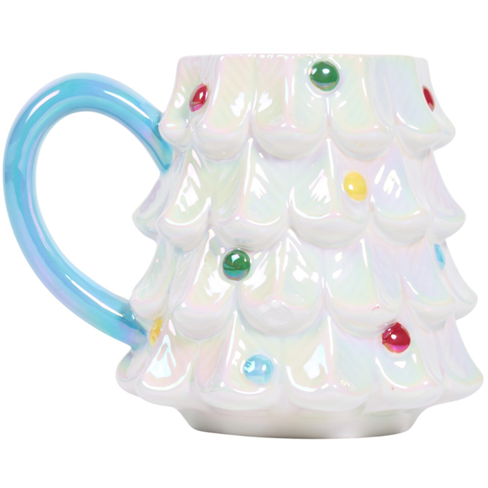Iridescent Christmas Tree Mug - White and Blue Image 1