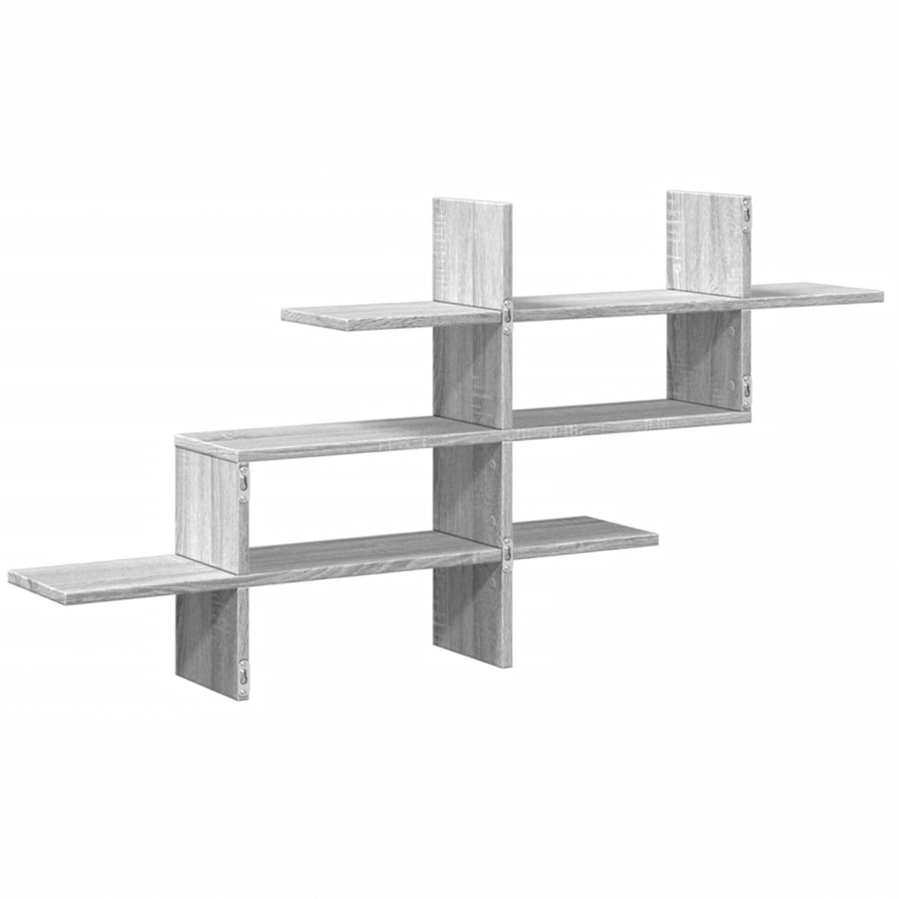 vidaXL 8 Shelf Grey Sonoma Floating Wall Shelf Image 5