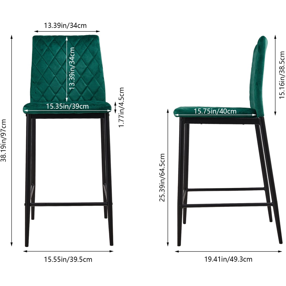 Living and Home Green Diamond-Quilted Velvet Upholstered Bar Stool Set of 2 Image 9