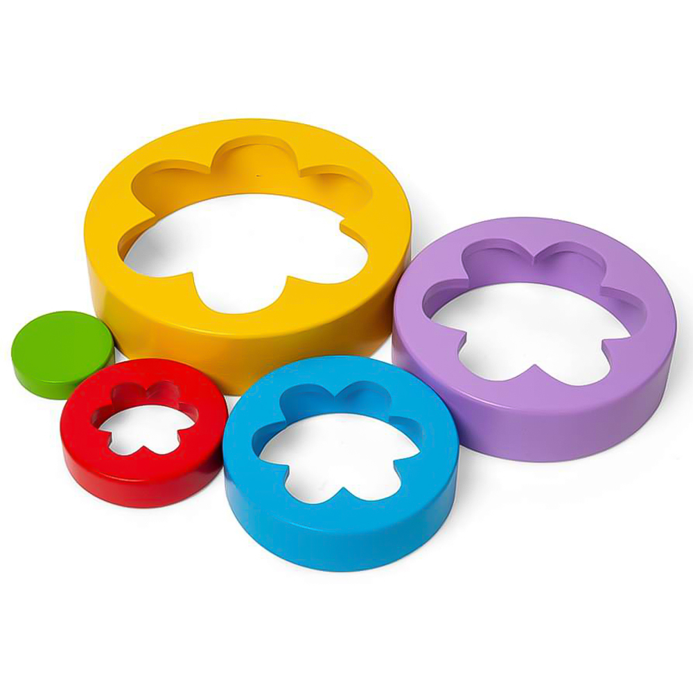 Bigjigs Toys Kids 5 Piece Wooden Flower Tower Stacking and Sorting Toy Image 7