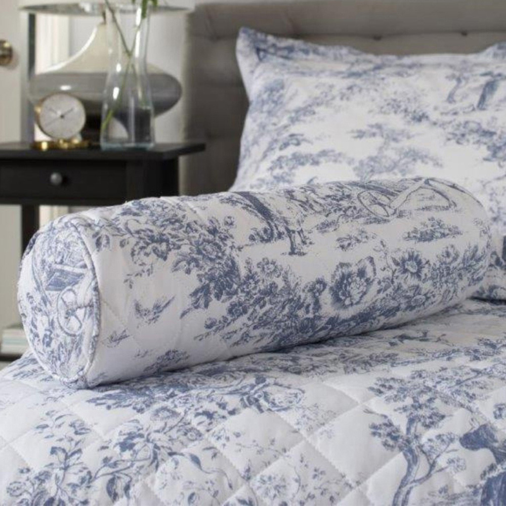 The Lyndon Company 2021 Toile De Jouy Bolster Blue Indoor Cushion 14 x 46cm Image