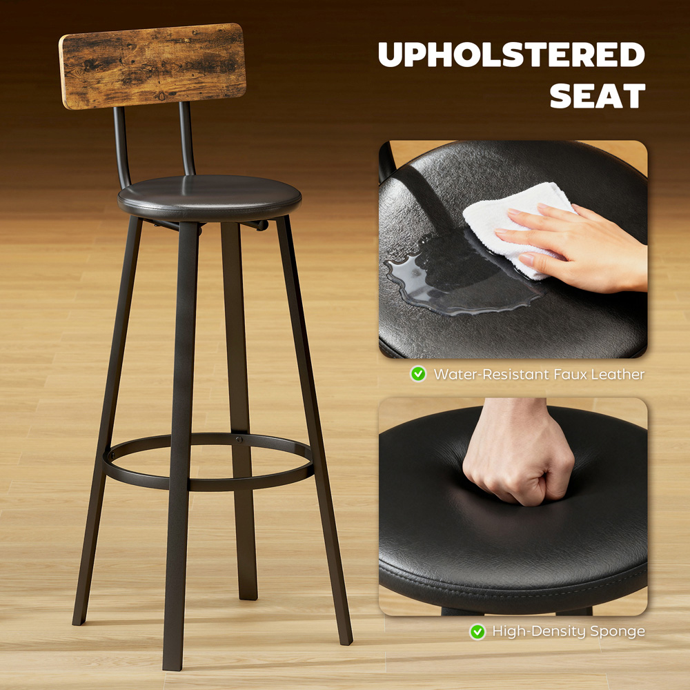Portland Rustic Brown and Black Faux Leather Bar Stool Set of 2 Image 8