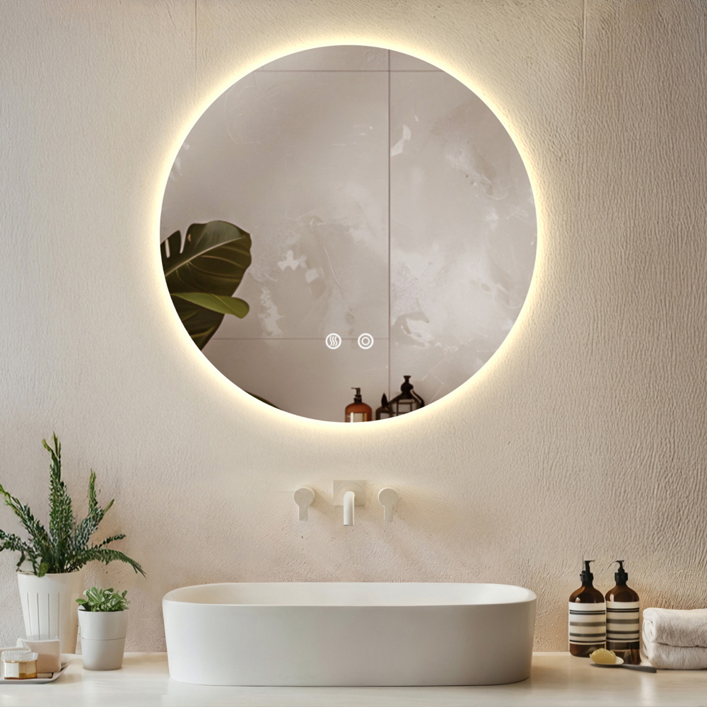 tectake Aurora Multicolour Anti-Fog Frameless Round LED Bathroom Wall Mirror 60cm Image 2