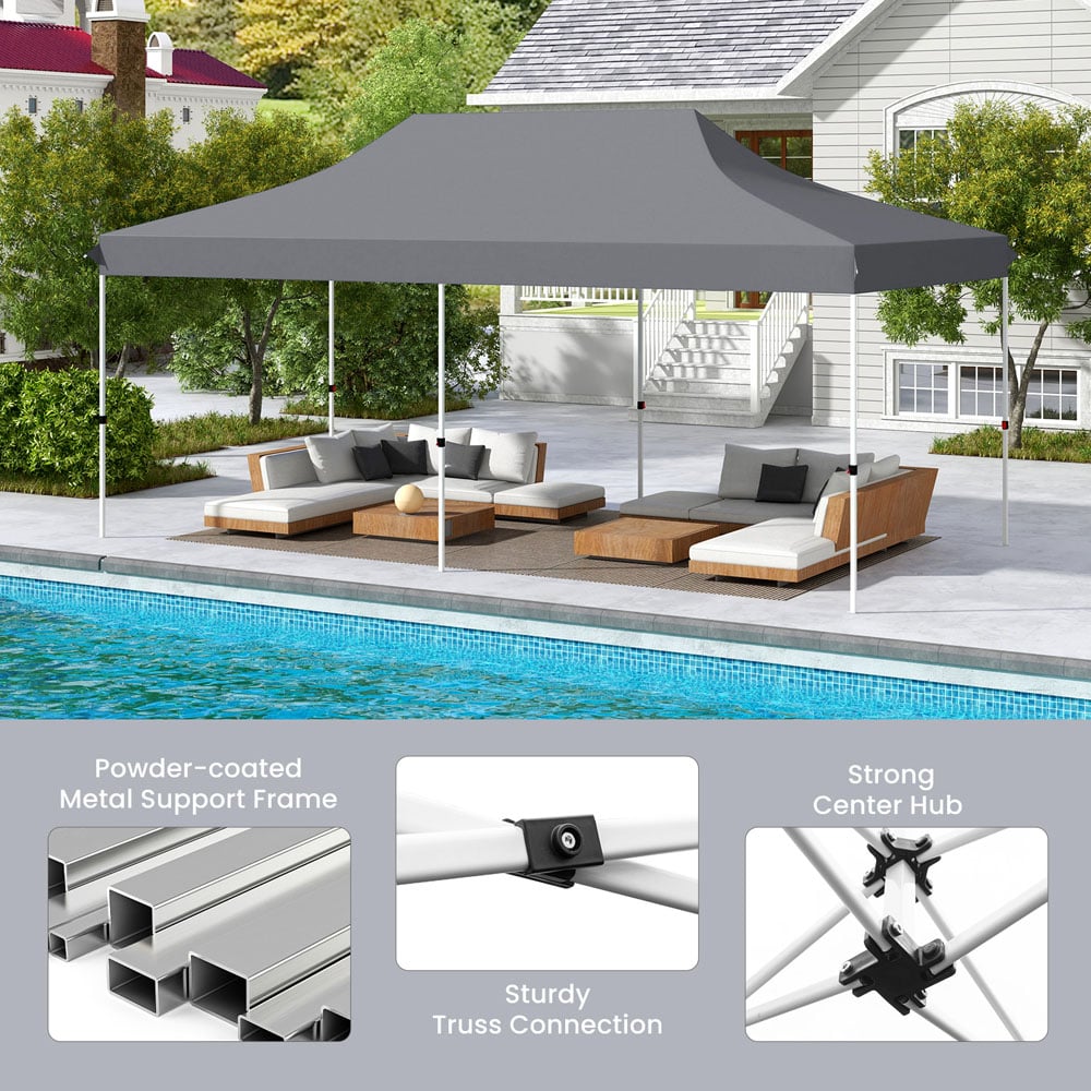 Costway Grey Pop-up Canopy Tent with Carrying Bag 3 x 6m Image 5