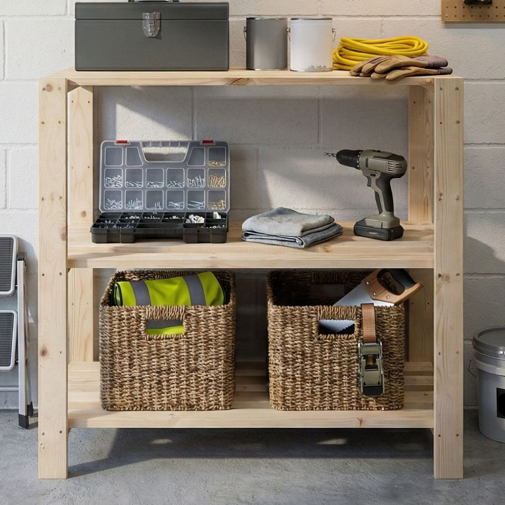 Core Products 3 Shelf Pre-Sanded Finish Solid Work Top Pine Slatted Heavy Duty Storage Unit Image 1