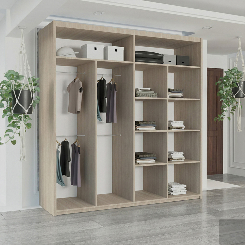 M N Furniture Osaka 2 Door Oak Mirrored Panel Sliding Wardrobe 203cm Image 3