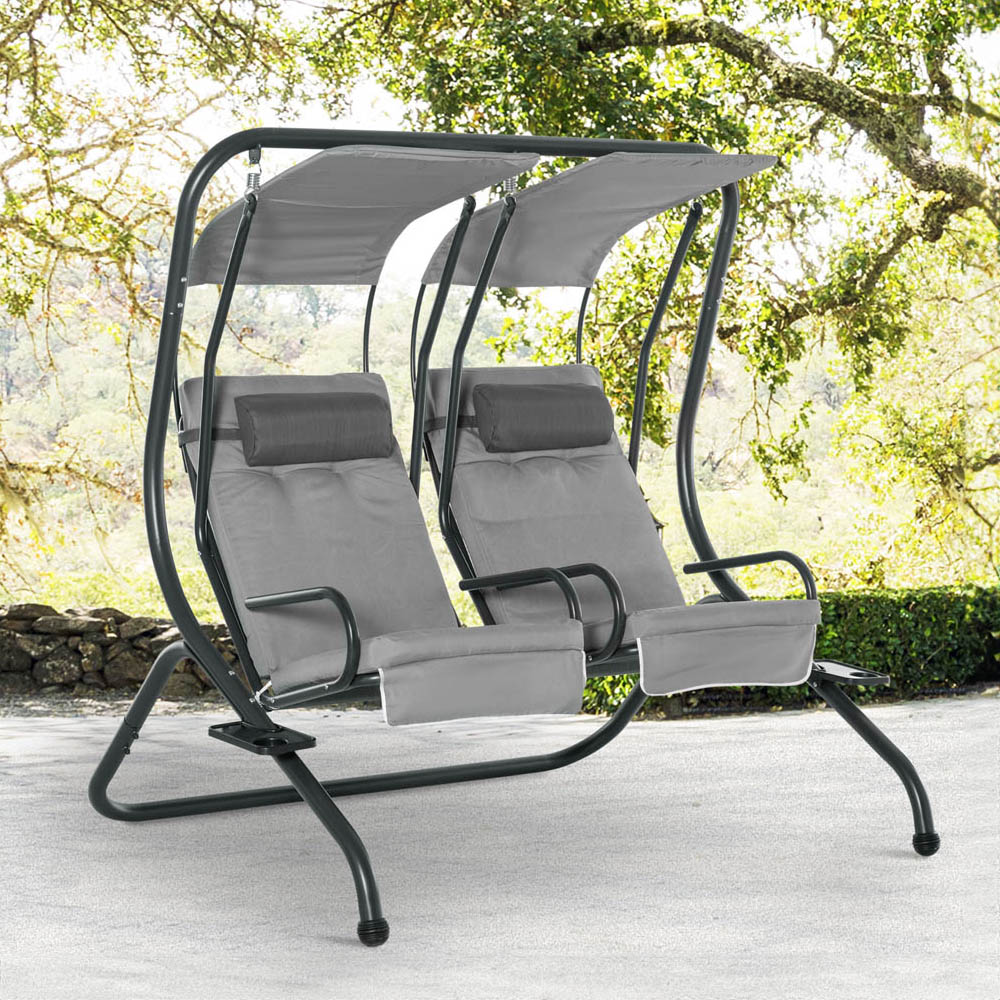 Outsunny 2 Seater Grey Modern Garden Swing Chair with Removable Canopy Image 1