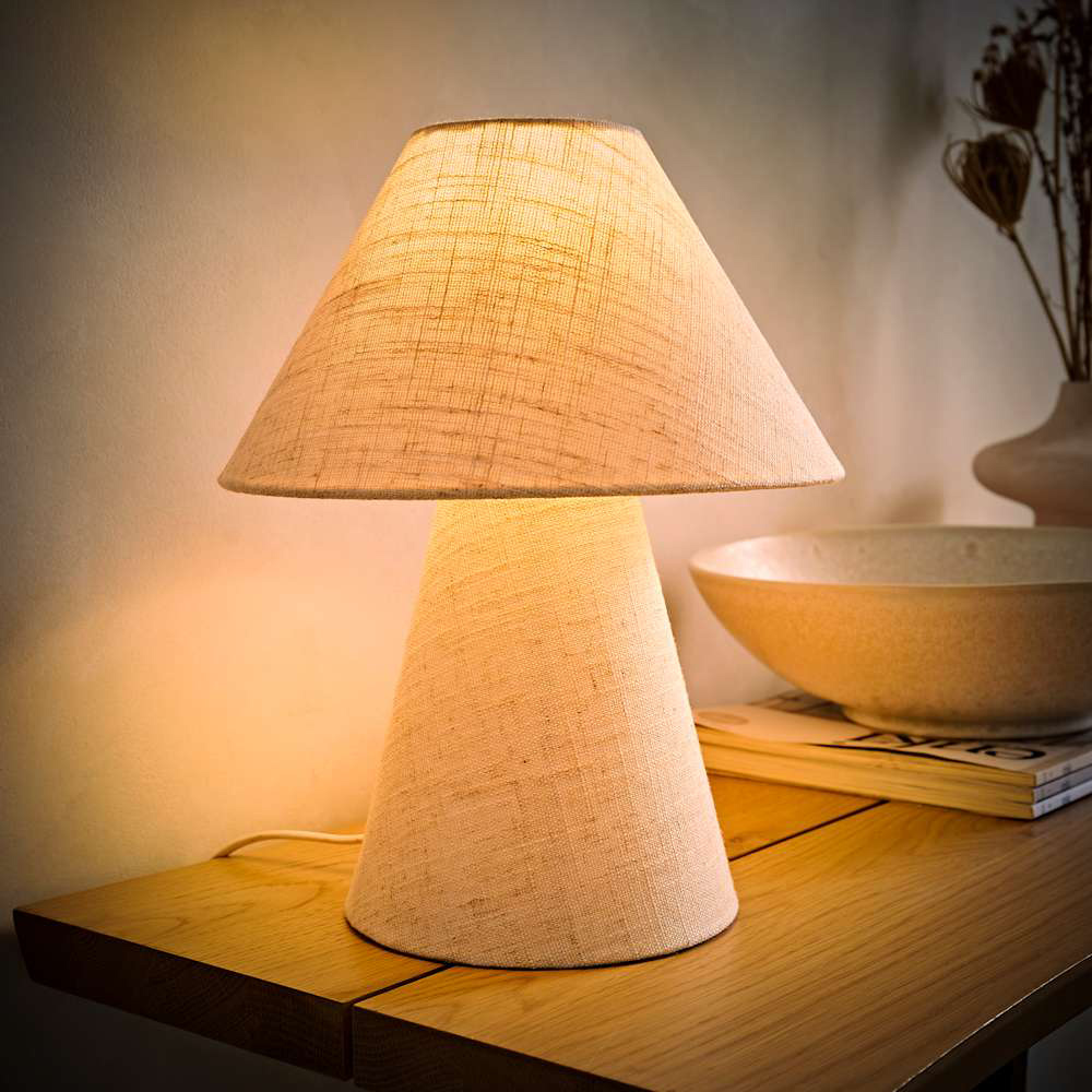 ValueLights Gigi Natural Linen Full Fabric Tapered LED Table Lamp with Bulb Image 2