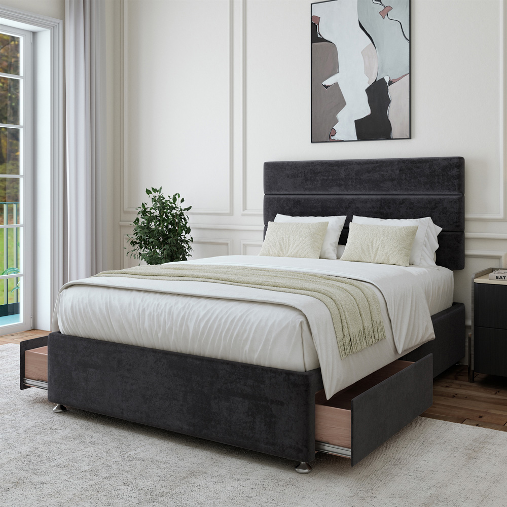 Bedmaster Single Black Naples Velvet 2 Drawer Divan Base with Milan Headboard Image 3