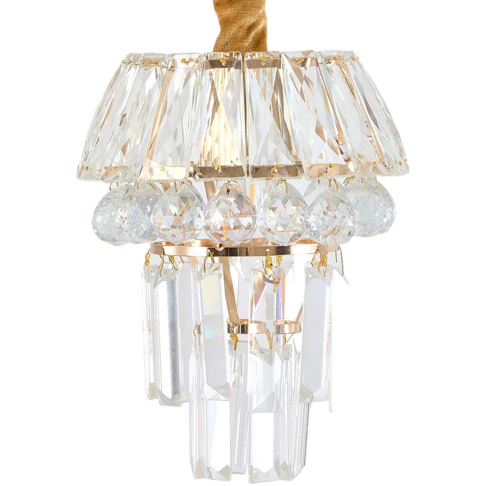 Living and Home Gold Iron Crystal E14 Pendant Light Image 4