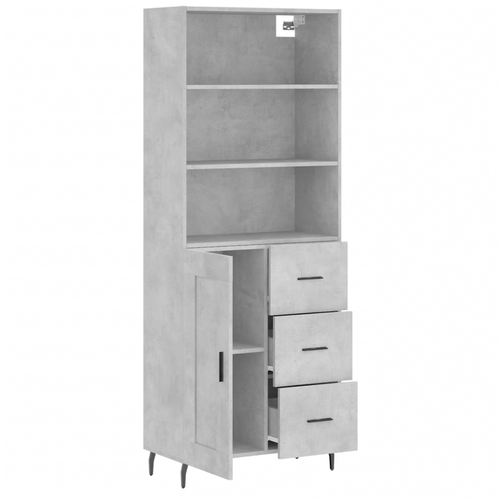 vidaXL Single Door 3 Drawer 3 Shelf Concrete Grey Highboard Image 4