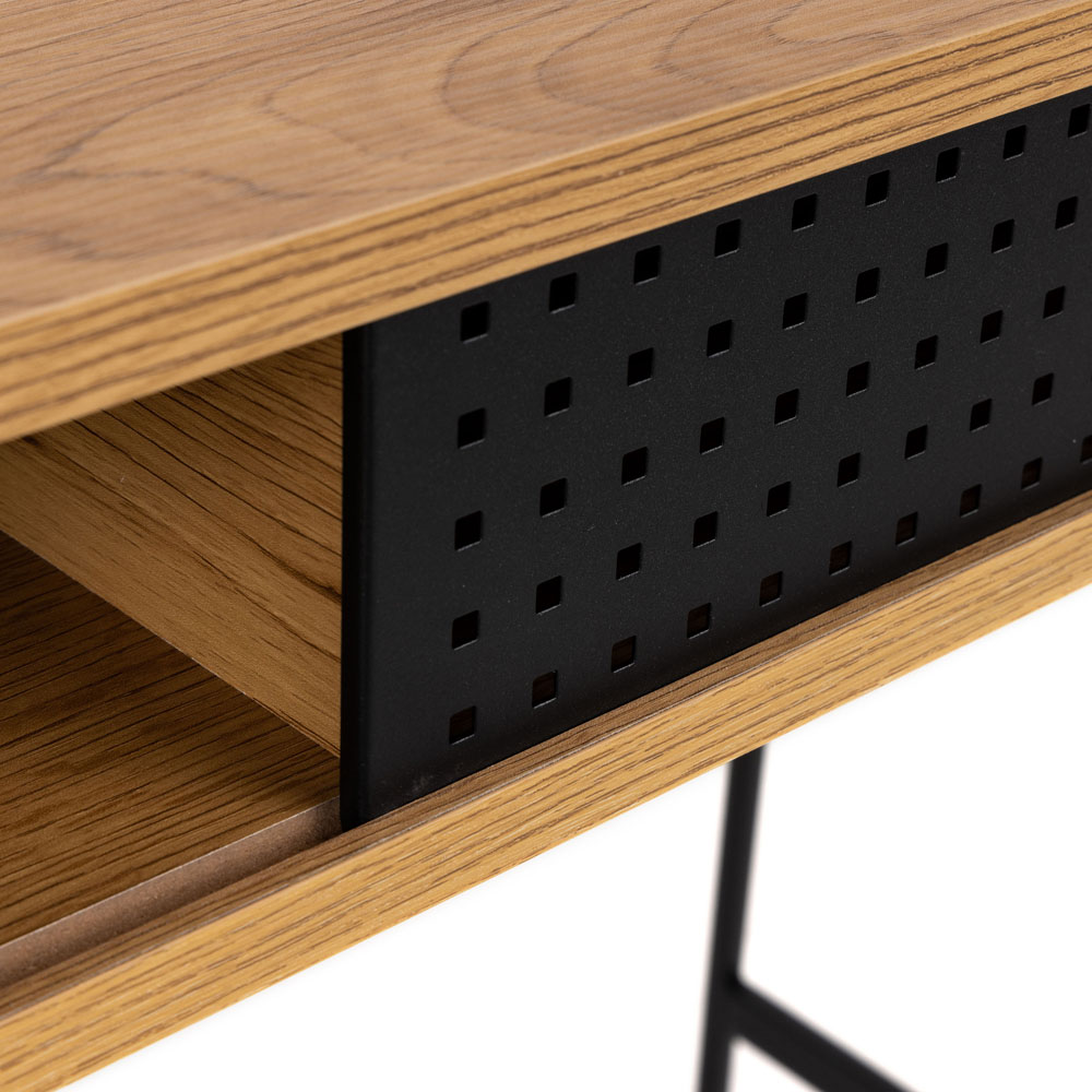 Florence Angus Single Door Oak and Black Office Desk Image 6