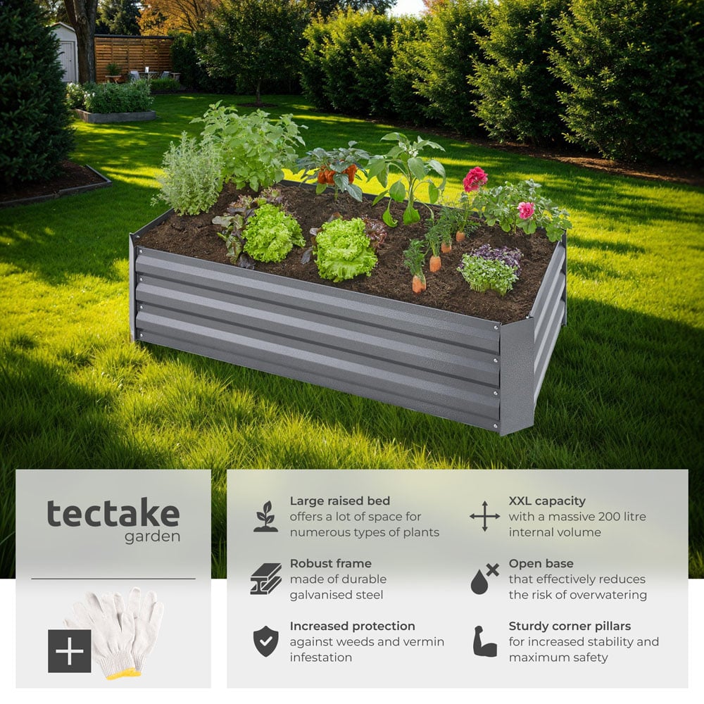 tectake 60 x 120cm Grey Galvanised Steel Raised Garden Bed Image 6