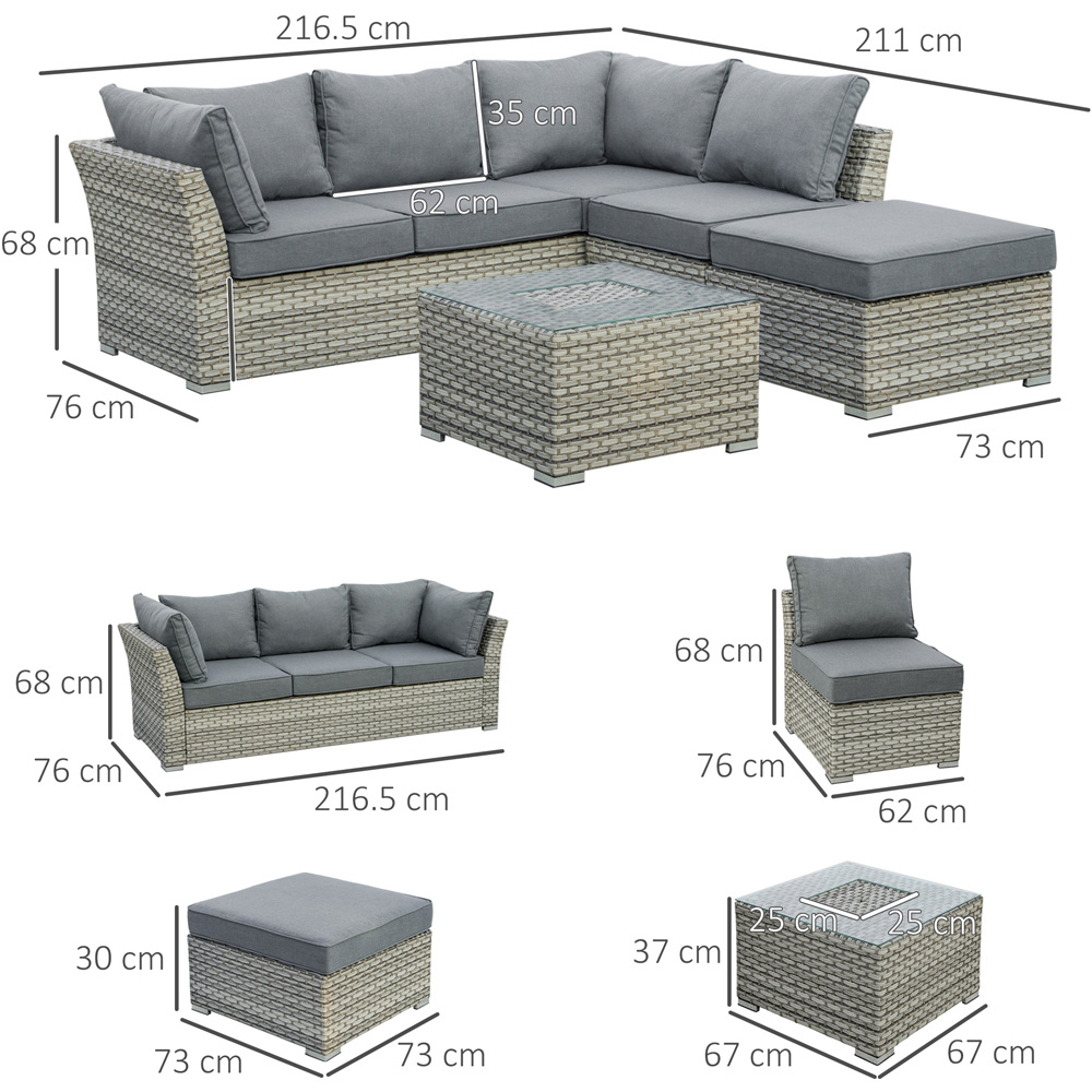 Outsunny 5 Seater Light Grey PE Rattan Sofa Lounge Set Image 7