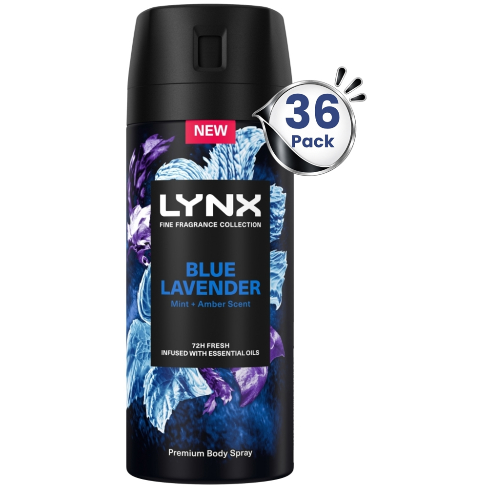 Lynx Fine Fragrance Men's Blue Lavender 72H Freshness Deodorant Body Spray 150ml 36 Pack Image 1