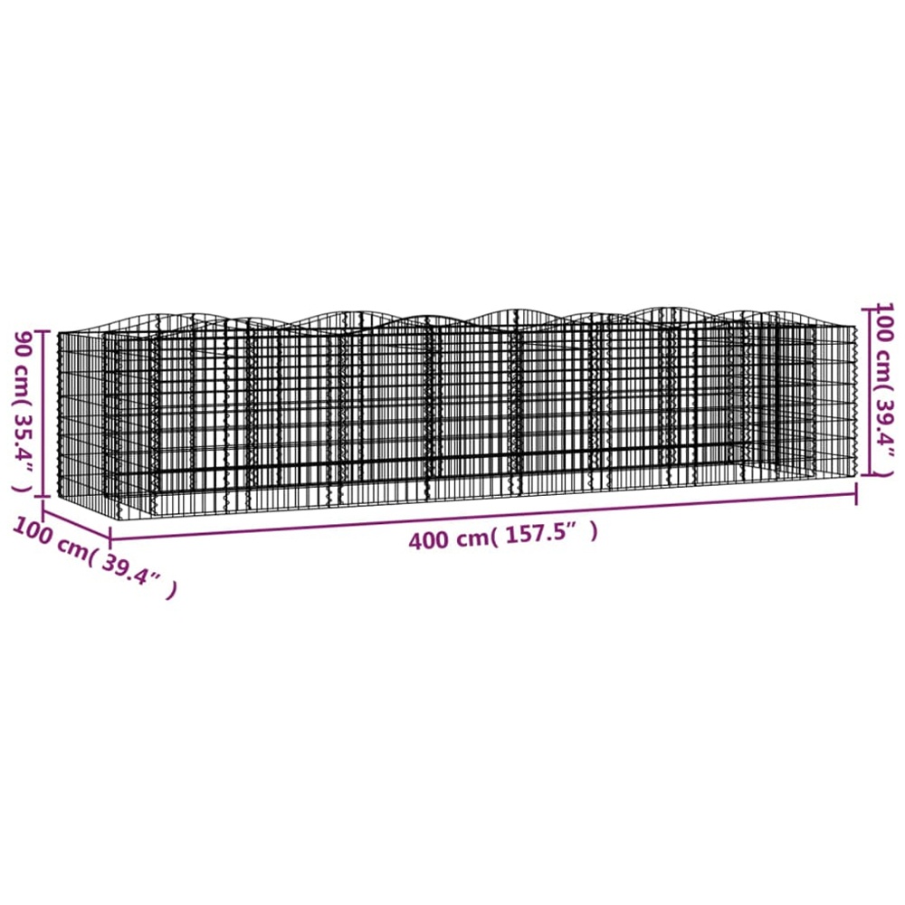 vidaXL Silver Galvanised Iron Gabion Raised Bed 400 x 100 x 100cm Image 4