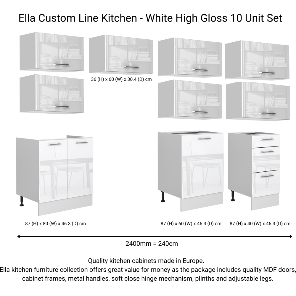 Impact Furniture Ella White High Gloss Complete Kitchen Cabinet Set of 10 Image 2