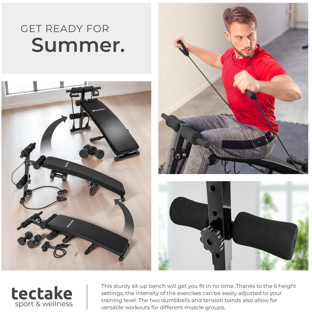 tectake 6 Positions Foldable Sit Up Bench Cuttler with 2 Dumbbells and Elastic Bands Image 7