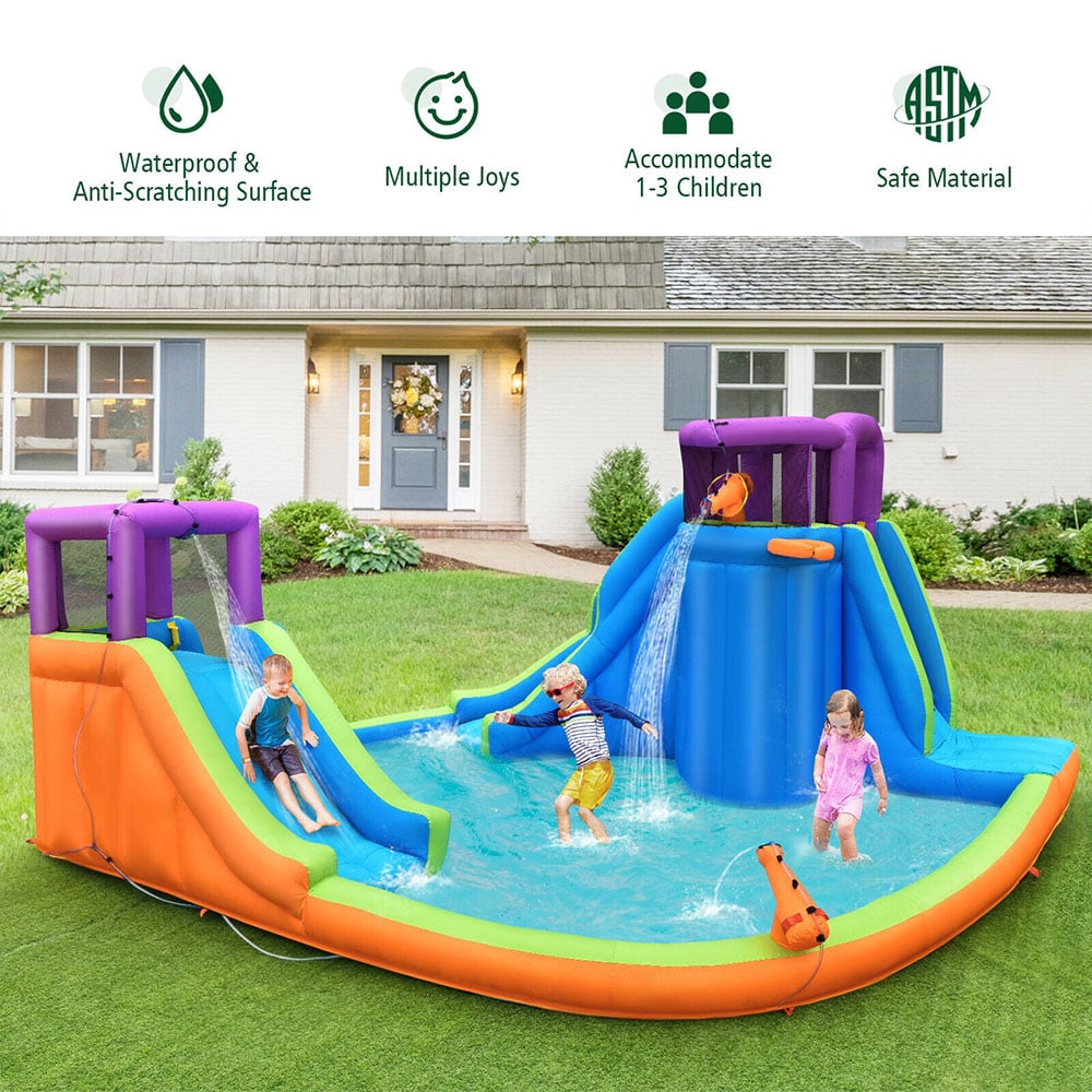 Costway Kids Inflatable Double Slides Bouncy Castle with Basketball Hoop Image 5