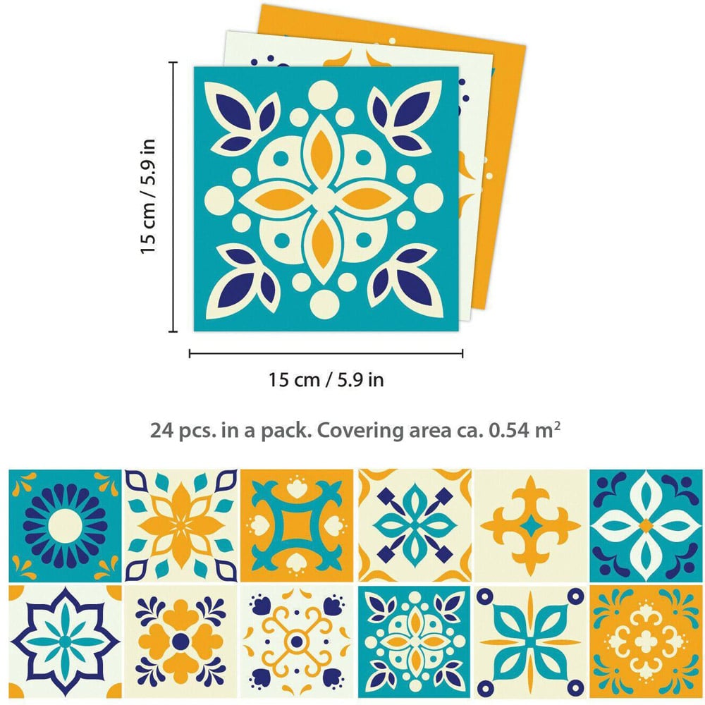 Walplus Temara Yellow and Blue Moroccan Tile Sticker 24 Pack Image 6