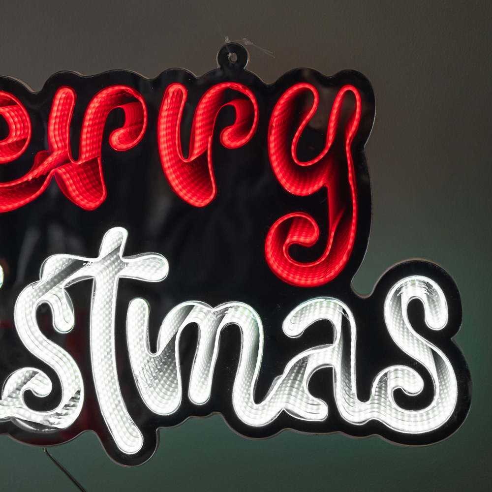 Samuel Alexander Red and White LED Light-Up Hanging Merry Christmas Infinity Mirror Decoration 40cm Image 7