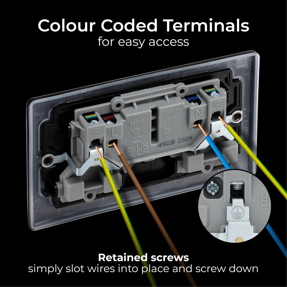 BG Nexus 13A Matt Black Double Switched Socket 5 Pack Image 8