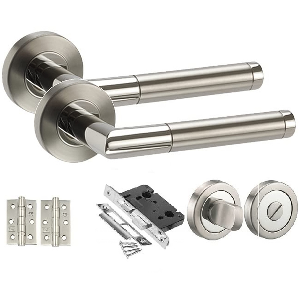 Golden Grace Duo Chrome Mitred Modern Bathroom Door Handle Set Image 1