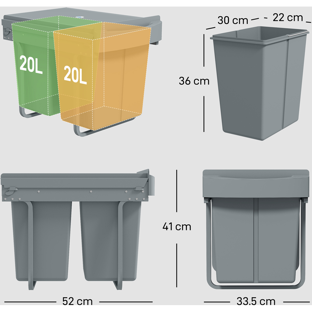 HOMCOM Grey Dual Pull Out Bin 40L Image 9
