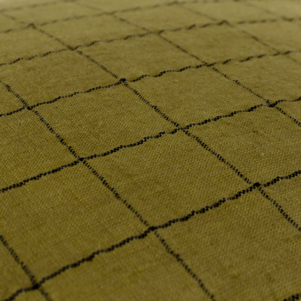 Yard Grid Check Olive Linen Cushion Image 3